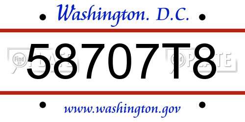 58707T8 District Of Columbia License Plate