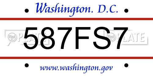 587FS7 District Of Columbia License Plate