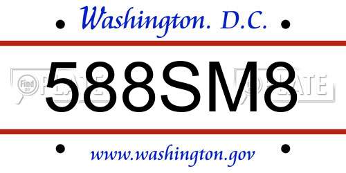 588SM8 District Of Columbia License Plate