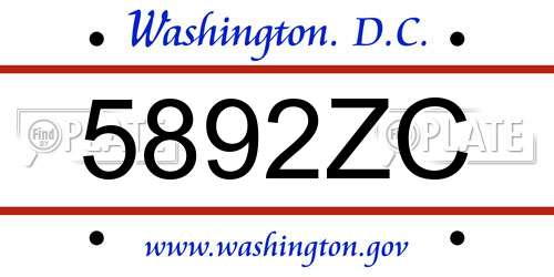 5892ZC District Of Columbia License Plate