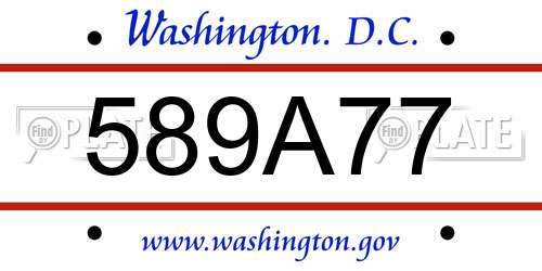 589A77 District Of Columbia License Plate