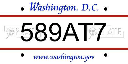 589AT7 District Of Columbia License Plate