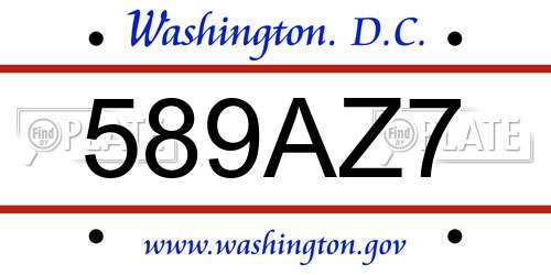 589AZ7 District Of Columbia License Plate