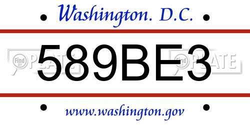 589BE3 District Of Columbia License Plate