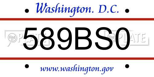 589BS0 District Of Columbia License Plate