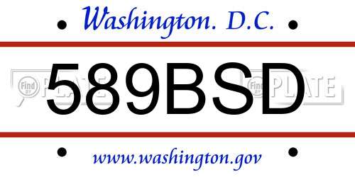589BSD District Of Columbia License Plate