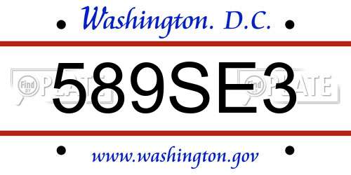 589SE3 District Of Columbia License Plate