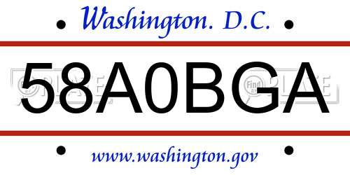 58A0BGA District Of Columbia License Plate
