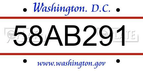 58AB291 District Of Columbia License Plate