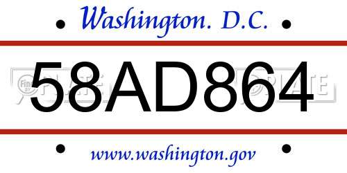 58AD864 District Of Columbia License Plate