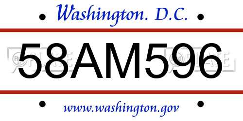 58AM596 District Of Columbia License Plate