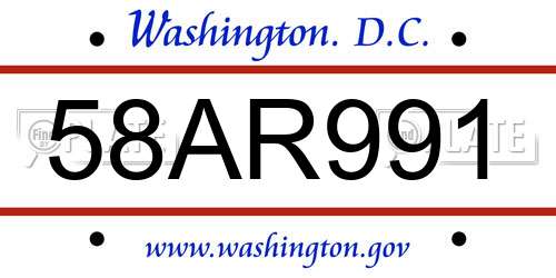 58AR991 District Of Columbia License Plate