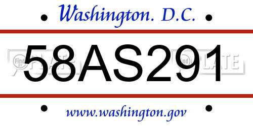 58AS291 District Of Columbia License Plate