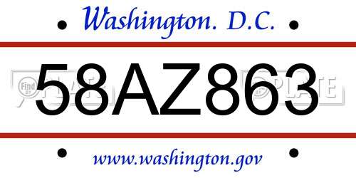 58AZ863 District Of Columbia License Plate