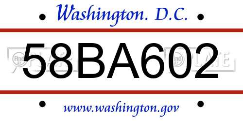 58BA602 District Of Columbia License Plate