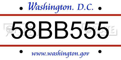 58BB555 District Of Columbia License Plate
