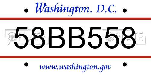 58BB558 District Of Columbia License Plate