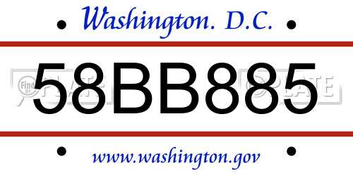 58BB885 District Of Columbia License Plate