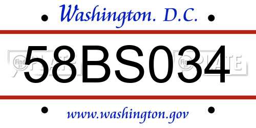 58BS034 District Of Columbia License Plate