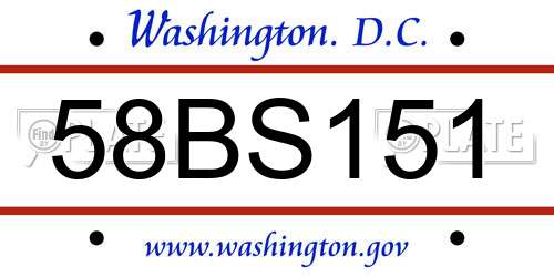 58BS151 District Of Columbia License Plate
