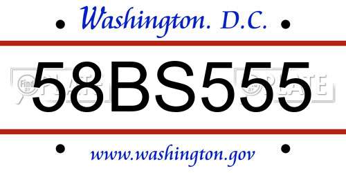 58BS555 District Of Columbia License Plate