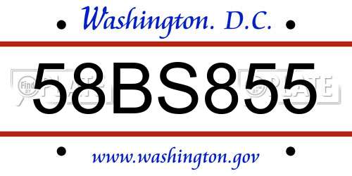 58BS855 District Of Columbia License Plate
