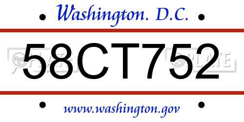 58CT752 District Of Columbia License Plate