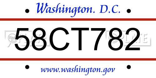 58CT782 District Of Columbia License Plate