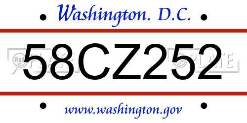 58CZ252 District Of Columbia License Plate