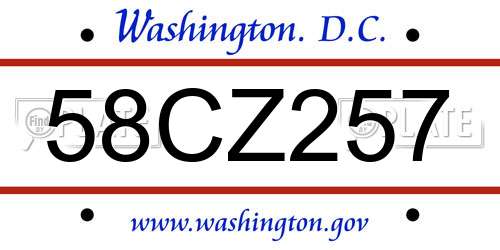 58CZ257 District Of Columbia License Plate