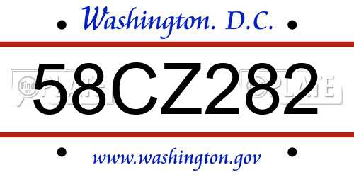 58CZ282 District Of Columbia License Plate