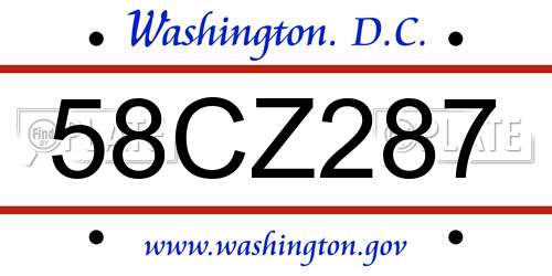 58CZ287 District Of Columbia License Plate