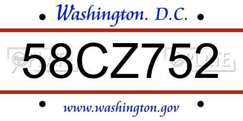58CZ752 District Of Columbia License Plate