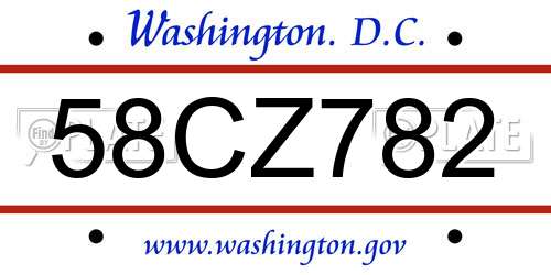 58CZ782 District Of Columbia License Plate