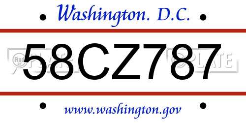 58CZ787 District Of Columbia License Plate
