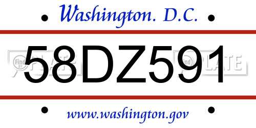 58DZ591 District Of Columbia License Plate