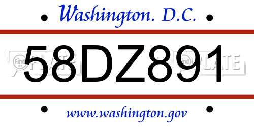 58DZ891 District Of Columbia License Plate