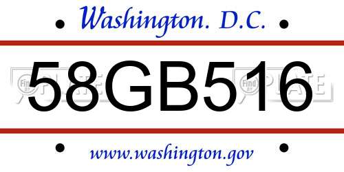 58GB516 District Of Columbia License Plate