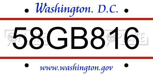 58GB816 District Of Columbia License Plate