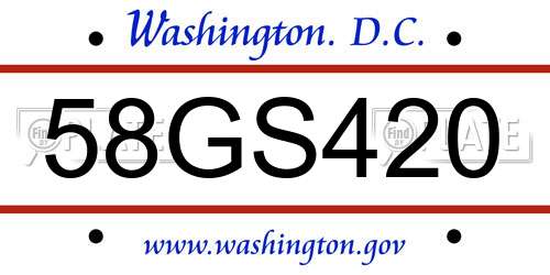 58GS420 District Of Columbia License Plate