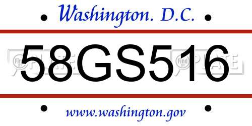 58GS516 District Of Columbia License Plate
