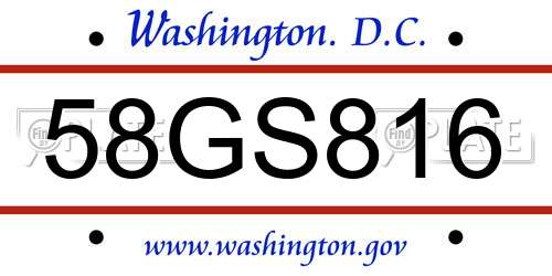 58GS816 District Of Columbia License Plate
