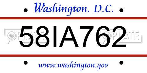 58IA762 District Of Columbia License Plate