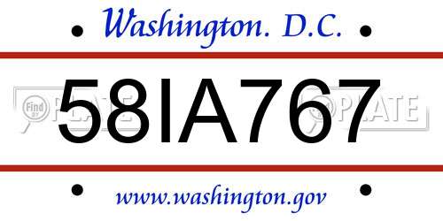 58IA767 District Of Columbia License Plate