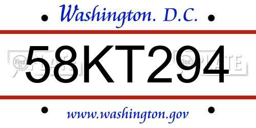 58KT294 District Of Columbia License Plate