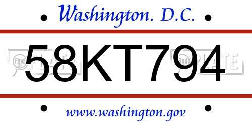 58KT794 District Of Columbia License Plate