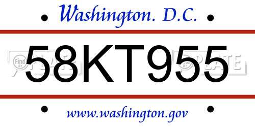 58KT955 District Of Columbia License Plate