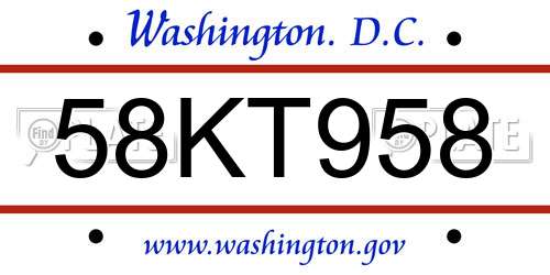 58KT958 District Of Columbia License Plate