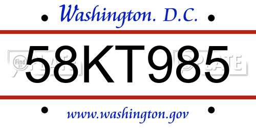 58KT985 District Of Columbia License Plate