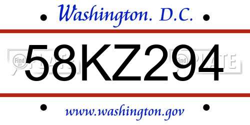 58KZ294 District Of Columbia License Plate